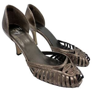 Joey O Bronze d'Orsay pumps Metallic Caged Snakeskin Peep-Toe Heels – Size 8.5M